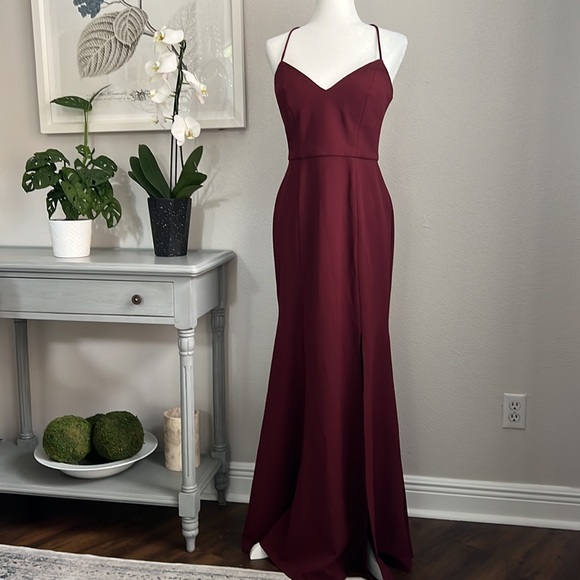 Jenny Yoo Reese Spaghetti Strap Gown Hibiscus - Picture 3 of 6